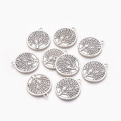 Flat Round with Tree of Life Tibetan Style Pendant Cabochon Settings, Lead Free & Nickel Free & Cadmium Free, Antique Silver, Tray: 25mm, 32x28x2mm, Hole: 2mm(X-TIBEP-K020kg-06AS-NR)
