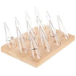 12Pcs Clear Plastic Cone Ring Display Holders, with Bamboo Base, Rectangle, Wheat, Finish Product: 16x11.5x7cm, Cone: 6x2.4~25.5cm, about 13pcs/set(RDIS-WH0002-17)