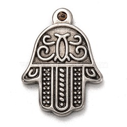 304 Stainless Steel Pendants, Hamsa Hand/Hand of Fatima /Hand of Miriam, Antique Silver, 25.5x18.5x2.5mm, Hole: 2mm(STAS-I170-18AS)