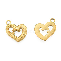 Ion Plating(IP) 201 Stainless Steel Pendants, Heart, Real 18K Gold Plated, 18.5x15x1.5mm, Hole: 2mm(STAS-N098-222LG)