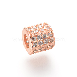 Brass Micro Pave Cubic Zirconia Beads, Hexagon, Rose Gold, 7x8x7mm, Hole: 4mm(X-ZIRC-S053-YS012-1)