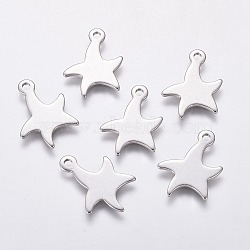 201 Stainless Steel Pendants, Starfish/Sea Stars, Stainless Steel Color, 20x16x1mm, Hole: 1.8mm(STAS-F230-10P)