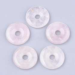 Natural Rose Quartz Pendants, Donut/Pi Disc, Donut Width: 13.5mm, 35x5~7mm, Hole: 8mm(G-S349-22D-01)