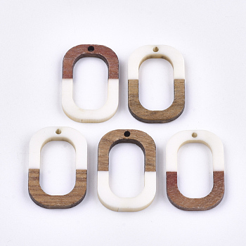 Resin & Walnut Wood Pendants, Oval, Creamy White, 28x19.5x4mm, Hole: 1.5mm