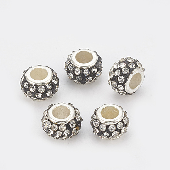 Handmade CCB Plastic Polymer Clay Rhinestone European Beads, Large Hole Beads, Rondelle, Clear, 11x7.5mm, Hole: 5mm