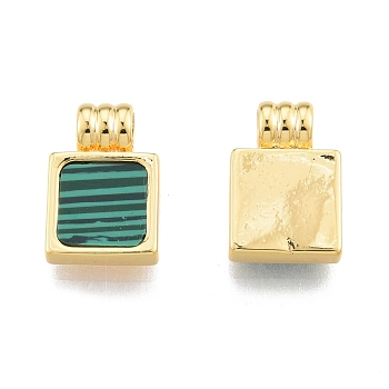 Synthetic Malachite Charms, with Real 18K Gold Plated Brass Findings, Rectangle, 13.5x9x4mm, Hole: 3mm