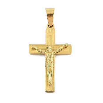 Ion Plating(IP) 304 Stainless Steel Pendants, Easter, Crucifix Cross Charm, Golden, 30x18x4.5mm, Hole: 3x7.5mm