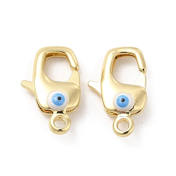 Brass Lobster Claw Clasps, with Enamel, Real 18K Gold Plated, Long-Lasting Plated, Evil Eye Pattern, White, 20x16x2mm, Hole: 2~3mm