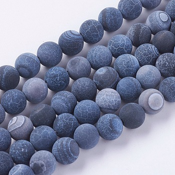 Natural Weathered Agate Beads Strands, Dyed, Frosted, Round, Black, 8mm, Hole: 1mm, about 46pcs/strand, 15 inch