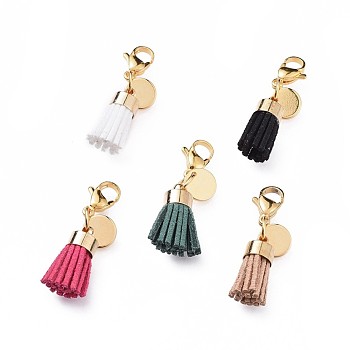 Suede Cord Tassel Pendants, with Brass Findings and 304 Stainless Steel Lobster Claw Clasps, Mixed Color, 33mm