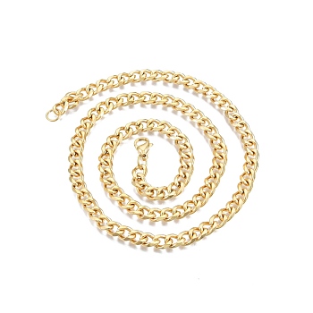 Men's 201 Stainless Steel Cuban Link Chain Necklace, Golden, 21.65 inch(55cm), Wide: 7mm