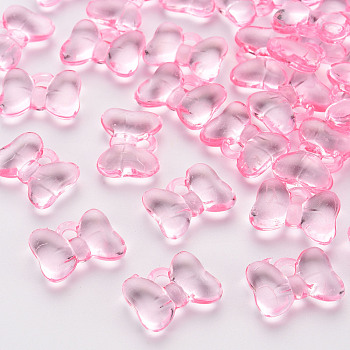 Transparent Acrylic Pendants, Bowknot, Pearl Pink, 13.5x18x5.5mm, Hole: 2.5mm, about 625pcs/500g