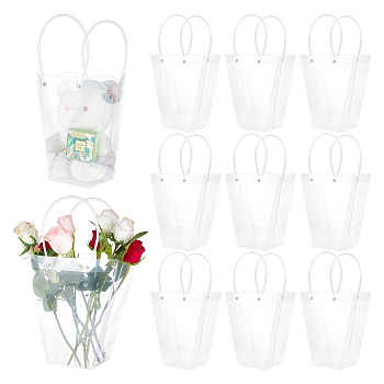 Valentine's Day Trapezoid PP Plastic Gift Bags, Flower Bouquet Bags, with Handle, Clear, 40x23.4x1.3cm, Unfold: 12~24x11x16.8cm