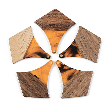 Resin & Walnut Wood Pendants, Arrow, Orange, 38x35x3mm, Hole: 2mm