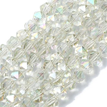 Electroplate Glass Beads, Half Plated, Faceted, Polygon, WhiteSmoke, 6x6x5.5mm, Hole: 1.2mm, about 96~100pcs/strand, 20.08''~20.47''(51~52cm)