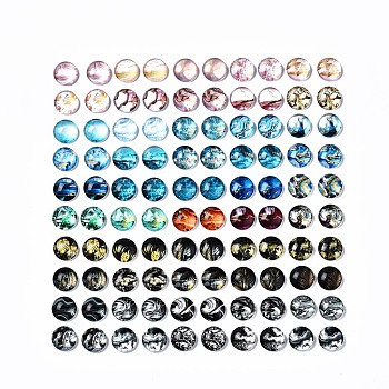 Glass Cabochons, Marble Pattern, Half Round/Dome, Mixed Color, 12mm, about 100pcs/bag