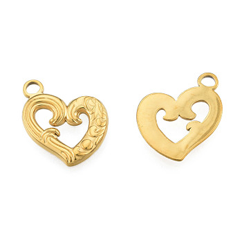 Ion Plating(IP) 201 Stainless Steel Pendants, Heart, Real 18K Gold Plated, 18.5x15x1.5mm, Hole: 2mm