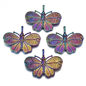Alloy Pendants, Cadmium Free & Lead Free, Butterfly, Rainbow Color, 32x41x6mm, Hole: 5x3mm
