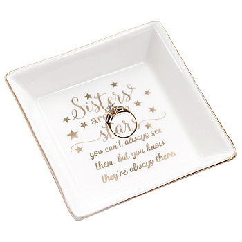 Porcelain Square Jewelry Holder, Jewelry Tray, for Holding Small Jewelries, Rings, Necklaces, Earrings, Bracelets, Trinket, for Women Girls Birthday Gift, White, 10.5x10.2x2.7cm