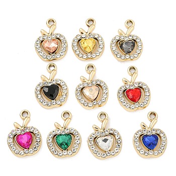 UV Plating Alloy Pendants, with Glass and Rhinestone, Apple, Mixed Color, 19x13x4.5mm, Hole: 1.8mm