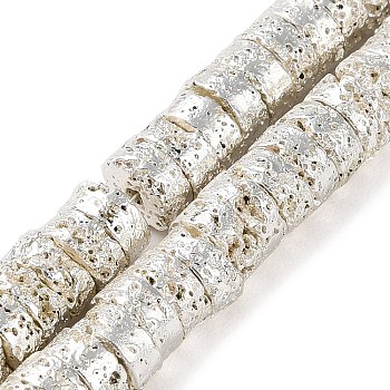 Electroplated Natural Lava Rock Beads Strands, Disc, Heishi Beads, Silver Plated, 6.5x3mm, Hole: 1.4mm, about 137pcs/strand, 15.87''(40.3cm)