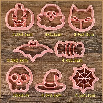 Halloween Plastic Cookie Molds, Cookie Cutter, Food Grade DIY Pumpkin Ghost Skull Bat Biscuit Maker Mold, Pink, Box: 140x135x12mm