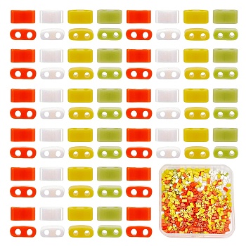 CREATCABIN 800Pcs 4 Colors 2-Hole Glass Seed Beads, Opaque Colours Rainbow, Rectangle, Mixed Color, 4.5~5.5x2x2~2.5mm, Hole: 0.5~0.8mm, 200Pcs/color