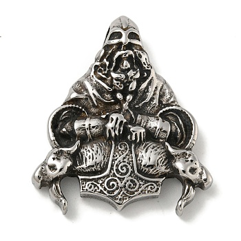 316 Surgical Stainless Steel Pendants, Viking Warrior with Thor's Hammer, Antique Silver, 44x38x8mm, Hole: 4x5mm