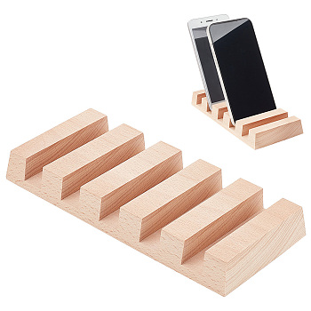 5-Slot Rectangle Wood Jewelry Slotted Display Stands, Wooden Jewelry Organizer Holder for Rings, Earring Display Cards and Photo, Home Decorations, Sandy Brown, 19x8.5x2.4cm, Groove: 1.6cm