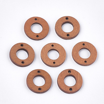 Painted Poplar Wood Links, Donut, Chocolate, 18x2.5mm, Hole: 1.6mm