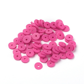 Handmade Polymer Clay Beads, Disc/Flat Round, Heishi Beads, Medium Violet Red, 8x0.5~1mm, Hole: 2mm, about 13000pcs/1000g