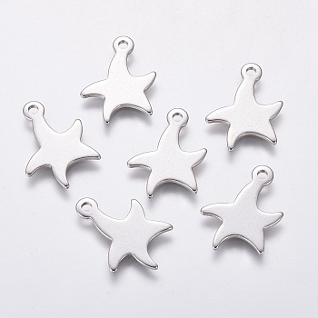 201 Stainless Steel Pendants, Starfish/Sea Stars, Stainless Steel Color, 20x16x1mm, Hole: 1.8mm
