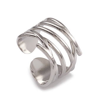304 Stainless Steel Hollow Out Open Cuff Rings for Women, Stainless Steel Color, Inner Diameter: 18mm
