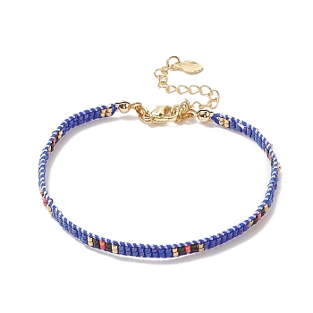 Handmade Japanese Seed Baided Beaded Bracelet for Women, Blue, 7-3/8 inch(18.8cm)