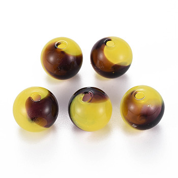Transparent Handmade Blown Glass Globe Beads, Two Tone, Round, Coconut Brown, 14.5~15.5mm, Hole: 1~2mm