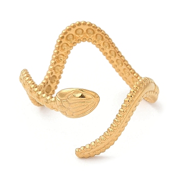 304 Stainless Steel Open Cuff Ring, Snake, Real 14K Gold Plated, Inner Diameter: 18mm