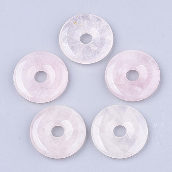 Natural Rose Quartz Pendants, Donut/Pi Disc, Donut Width: 13.5mm, 35x5~7mm, Hole: 8mm