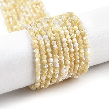 Natural Trochus Shell Beads Strands, Faceted, Round, BurlyWood, 2~2.5mm, Hole: 0.5mm, about 187~215pcs/strand, 16.02~16.14 inch(40.7~41cm)