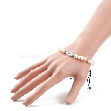 Natural Shell & Pearl Braided Bead Bracelet(BJEW-JB08237-01)-3