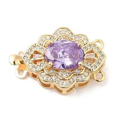 Real 18K Gold Plated Lilac Rhombus Brass+Cubic Zirconia Box Clasps