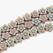 Electroplate Non-magnetic Synthetic Hematite Beads Strands, Flower, Rainbow Plated, 10x10x4mm, Hole: 1mm, about 45pcs/strand, 16.5 inch(G-T061-98C)
