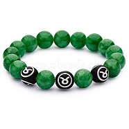 Green Natural Yellow Jade Round Beaded Stretch Bracelet, Constellation Gemstone Jewelry for Women, Taurus, Inner Diameter: 2 inch(5.2cm), Beads: 10mm(BJEW-SW00077-10)