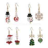 4 Sets 4 Styles Lampwork & Alloy Enamel Dangle Earrings Set, Snowflake & Gift & Christmas Tree & Santa Claus Brass Earrings for Women, Mixed Color, 37~46mm, Pin: 0.9mm, 1 Set/style(EJEW-TA00228)