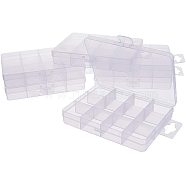 Plastic Bead Storage Containers, Stationary 12 Compartments, Rectangle, Clear, 13x10x2.2cm, Hole: 5mm, Compartment: 3x3cm, 6pcs/set(CON-PH0001-29)