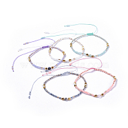 Adjustable Nylon Thread Braided Beads Bracelets, with Glass Seed Beads and Faceted Natural Mixed Stone Round Beads, 2 inch(5.2cm)(BJEW-JB04379)