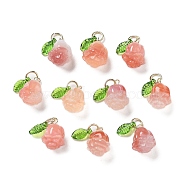 Natural Agate Pendants, Flower Charms with Leaf, Golden, 16~17x10.5~11.5x11.5~12mm(G-Z052-02B)
