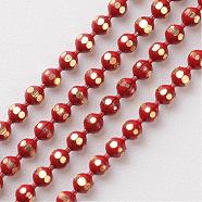 Brass Faceted Ball Chains, Soldered, Rack Plating, Two Tone, Red, 1.5mm(CHC-D268-10)
