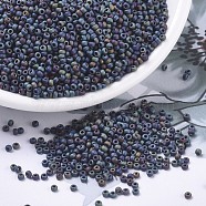 MIYUKI Round Rocailles Beads, Japanese Seed Beads, (RR401FR) Matte Black AB, 11/0, 2x1.3mm, Hole: 0.8mm, about 1100pcs/bottle, 10g/bottle(SEED-JP0008-RR0401FR)