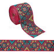 Ethnic Style Polyester Ribbon, Jacquard Ribbon, Tyrolean Ribbon, Floral Pattern, Colorful, 2-7/8 inch(74mm)(OCOR-WH0079-68)