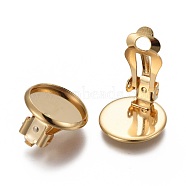 304 Stainless Steel Clip-on Earring Setting, Flat Round, Golden, Tray: 12mm, 14x8mm(STAS-P249-23B-G)